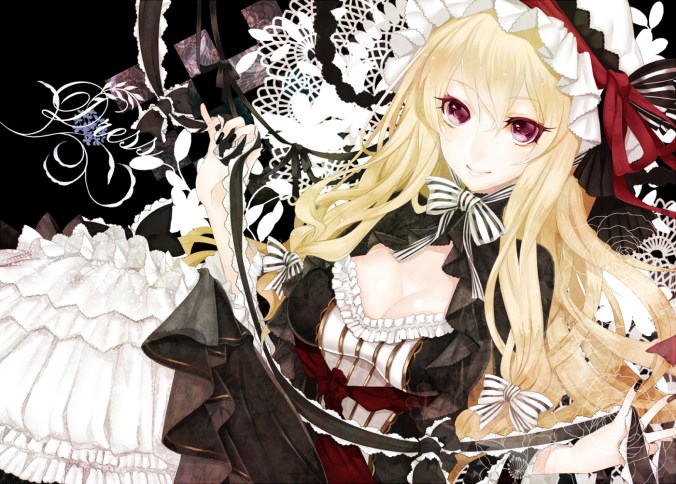 Konachan.com - 164974 blonde_hair cleavage dress hat red_eyes touhou ut_(apt) yakumo_yukari