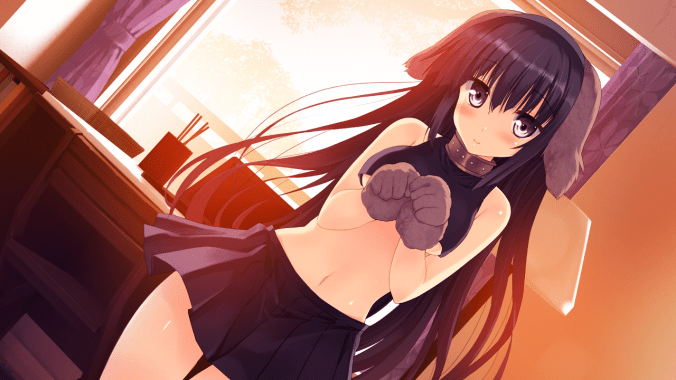 Konachan.com - 170041 animal_ears black_hair blush doggirl game_cg kamishiro_touko koiken_otome long_hair skirt tateha underboob